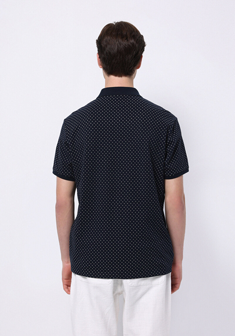 Regular Fit Polo Yaka Baskılı Erkek Lacivert Kısa Kol Tişört