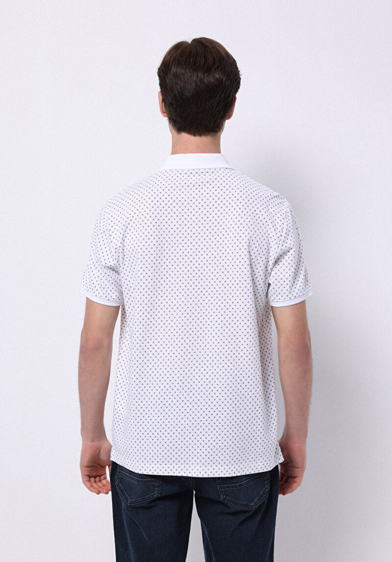 Regular Fit Polo Yaka Baskılı Pamuklu Erkek Beyaz Kısa Kol Tişört