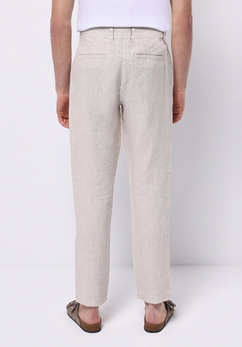 Regular Fit Orta Bel Uzun Paça Erkek Keten Karışımlı Taş  Pantolon