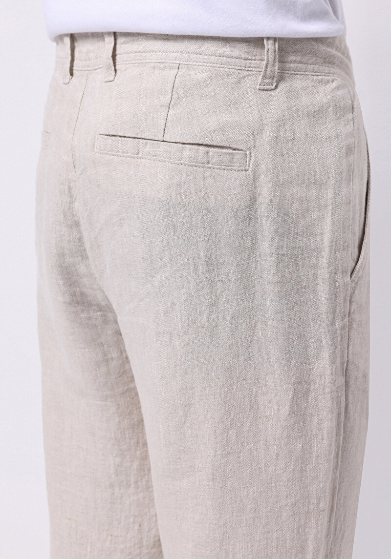 Regular Fit Orta Bel Uzun Paça Erkek Keten Taş  Pantolon