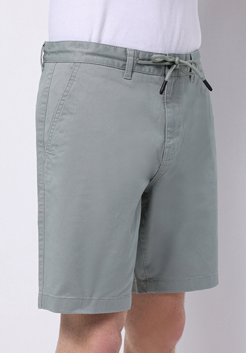 Regular Fit Orta Bel Düz Erkek Yeşil Şort