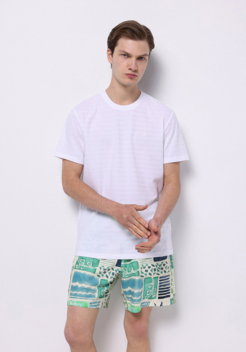 Regular Fit Baskılı Erkek Yeşil Deniz Şortu