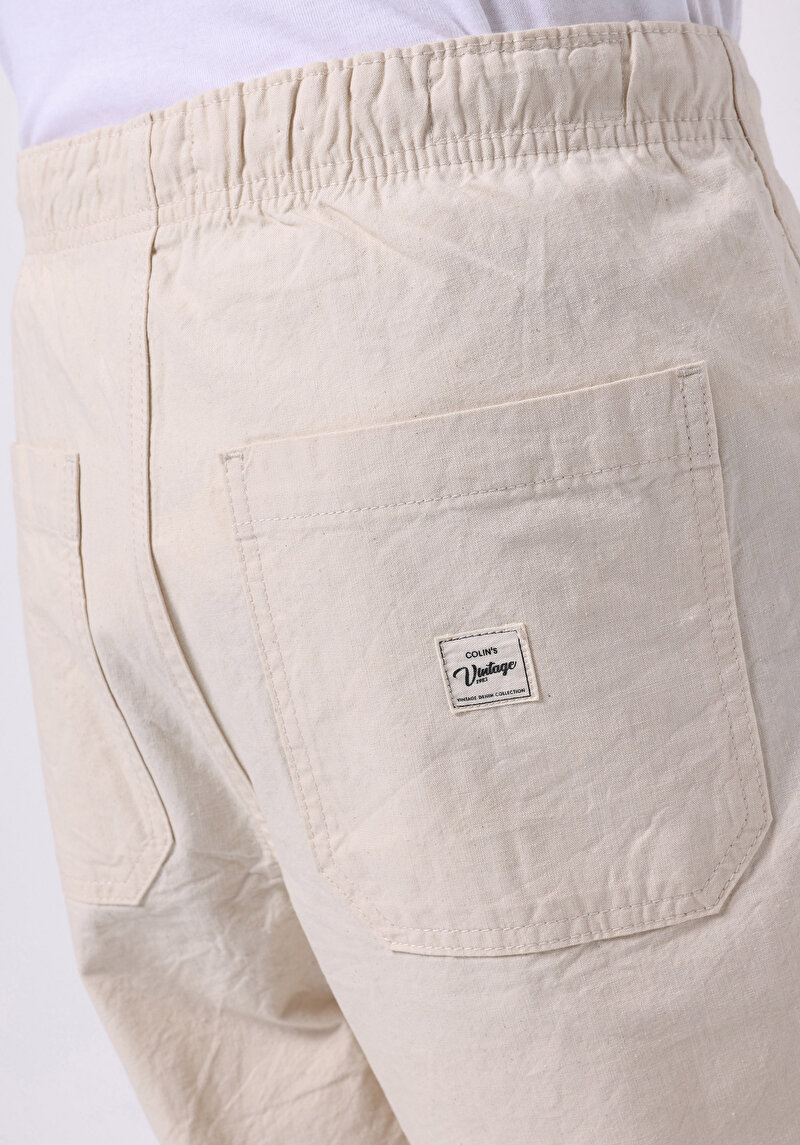 Regular Fit Orta Bel Düz Erkek Bej Jean Şort