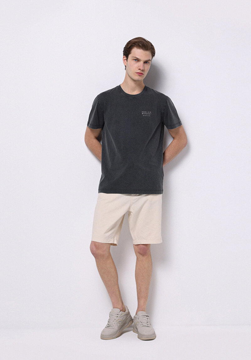 Regular Fit Yuvarlak Yaka Düz Erkek Antrasit Kısa Kol Tişört