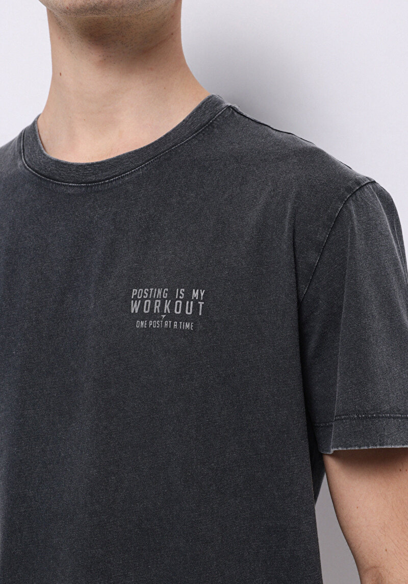 Regular Fit Yuvarlak Yaka Düz Erkek Antrasit Kısa Kol Tişört