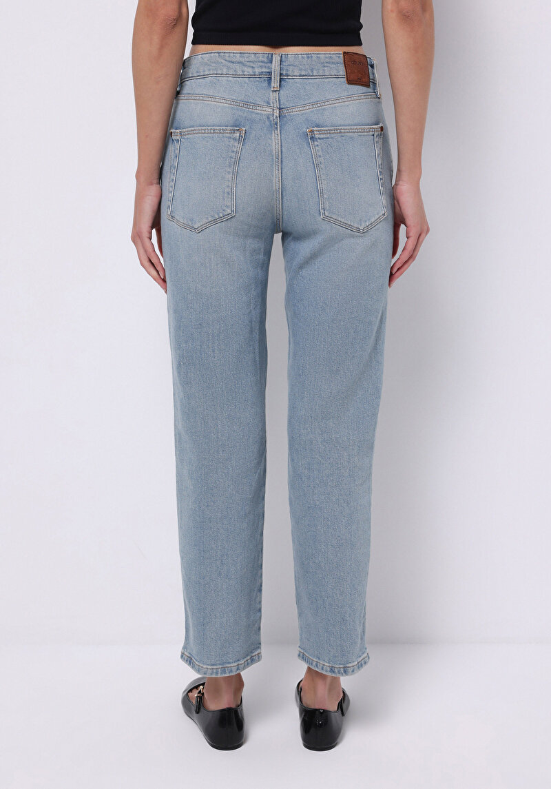 Slim Fit Orta Bel Cigarette Leg Kadın İndigo Jean Pantolon