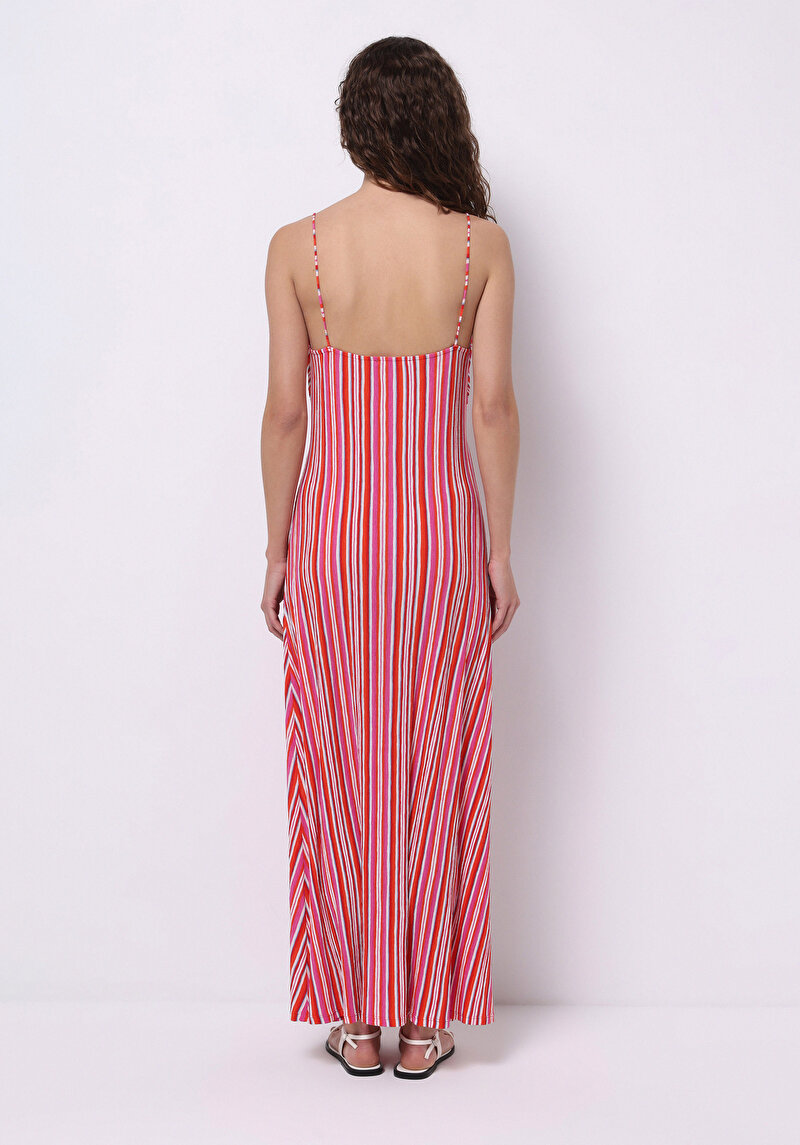 Regular Fit Çizgili Kadın Çok Renkli Askılı Elbise