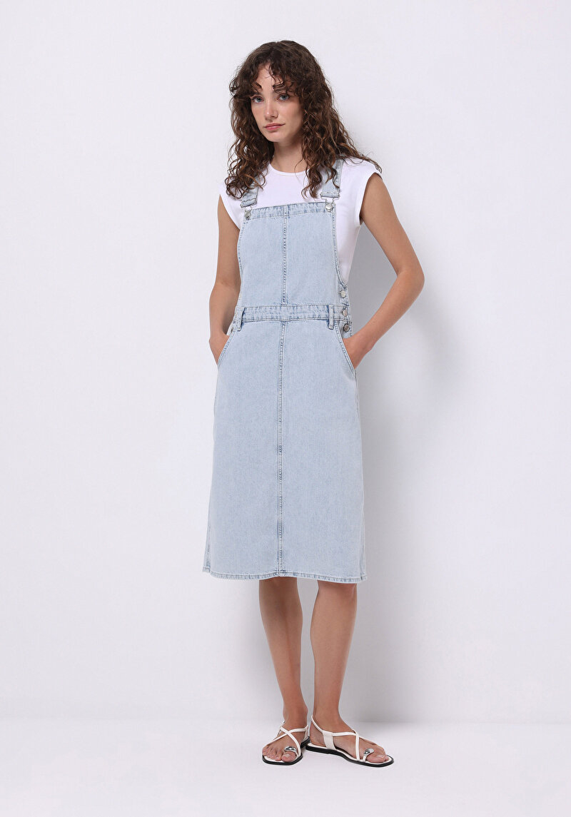 Regular Fit Düz Kadın Mavi Ecologic Kolsuz Elbise