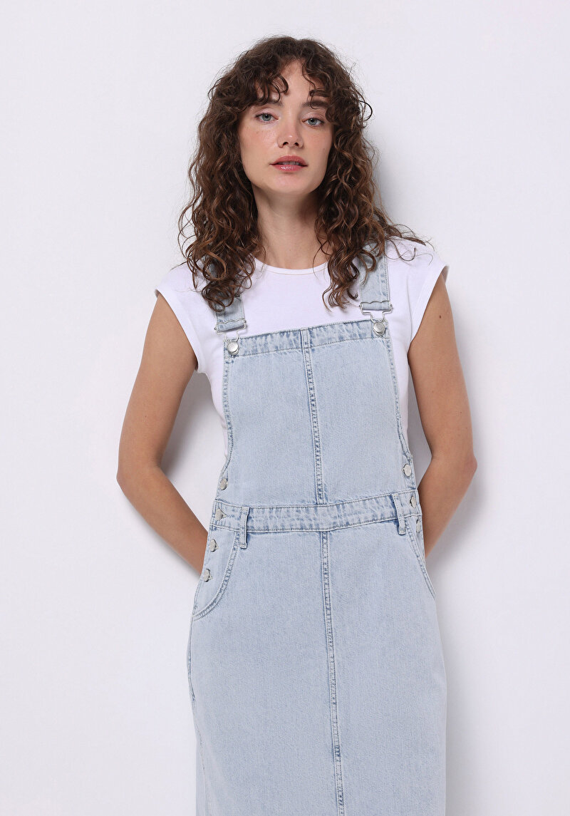 Regular Fit Düz Kadın Mavi Ecologic Kolsuz Elbise