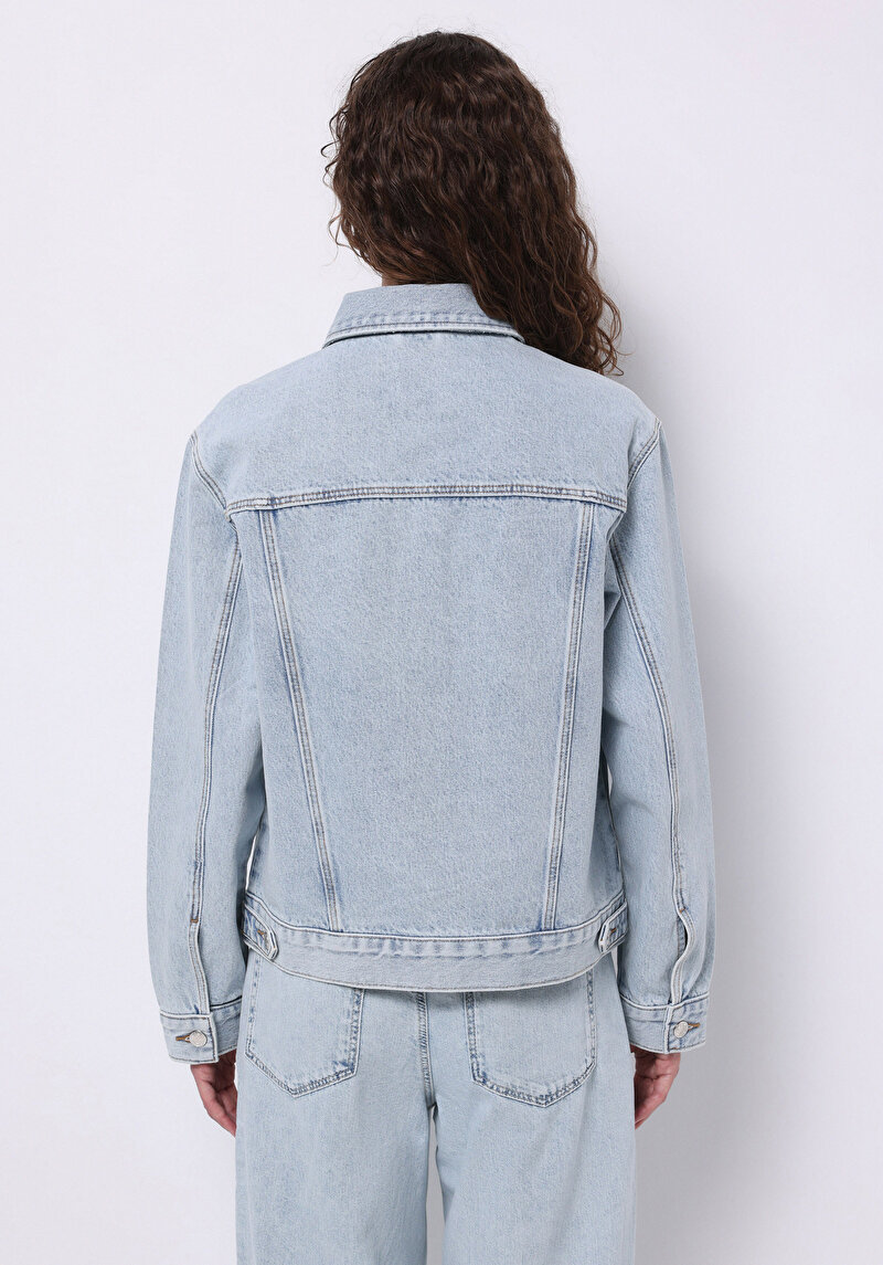 Regular Fit Düğmeli Astarsız Kadın Mavi Ceket