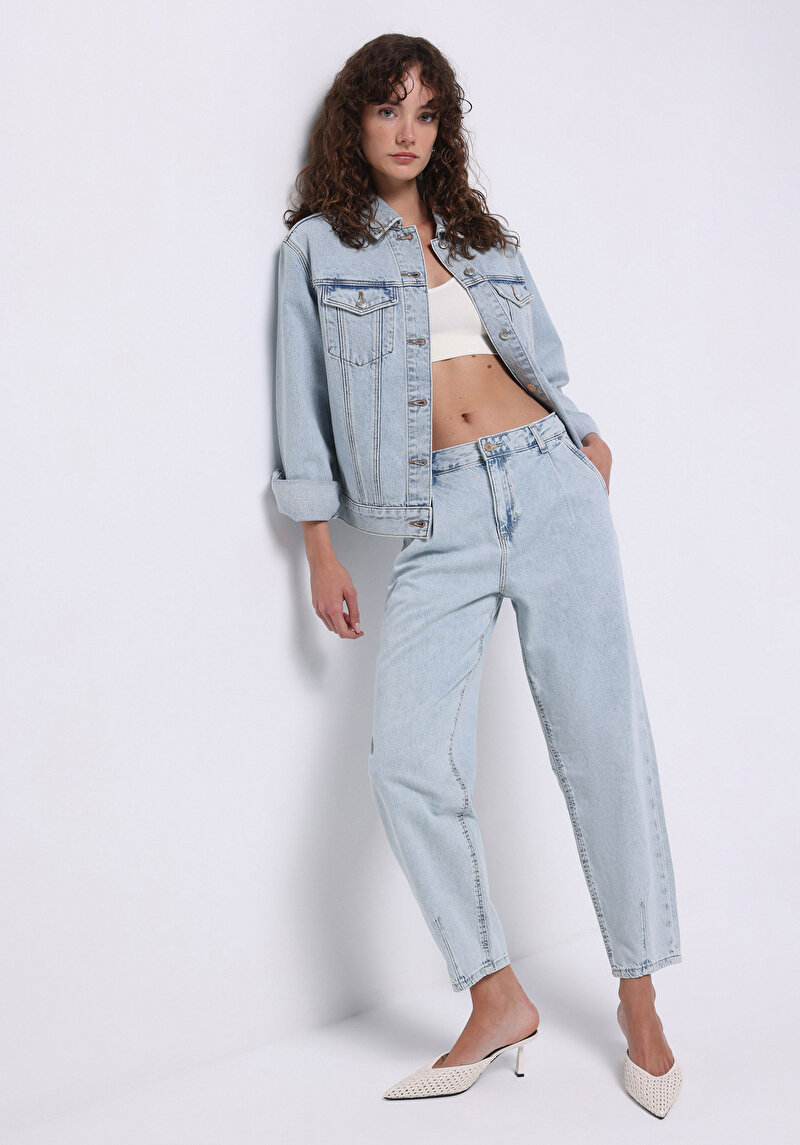 Regular Fit Düğmeli Astarsız Kadın Mavi Ceket