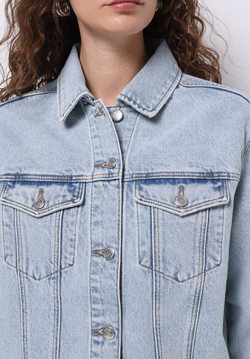 Regular Fit Düğmeli Astarsız Kadın Mavi Ceket