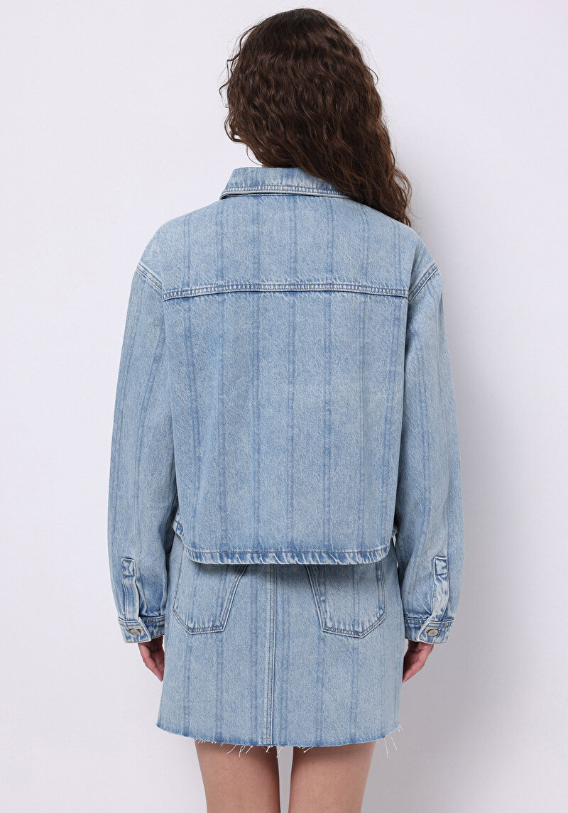 Oversize Fit Fermuarlı Astarsız Kadın Mavi Ceket