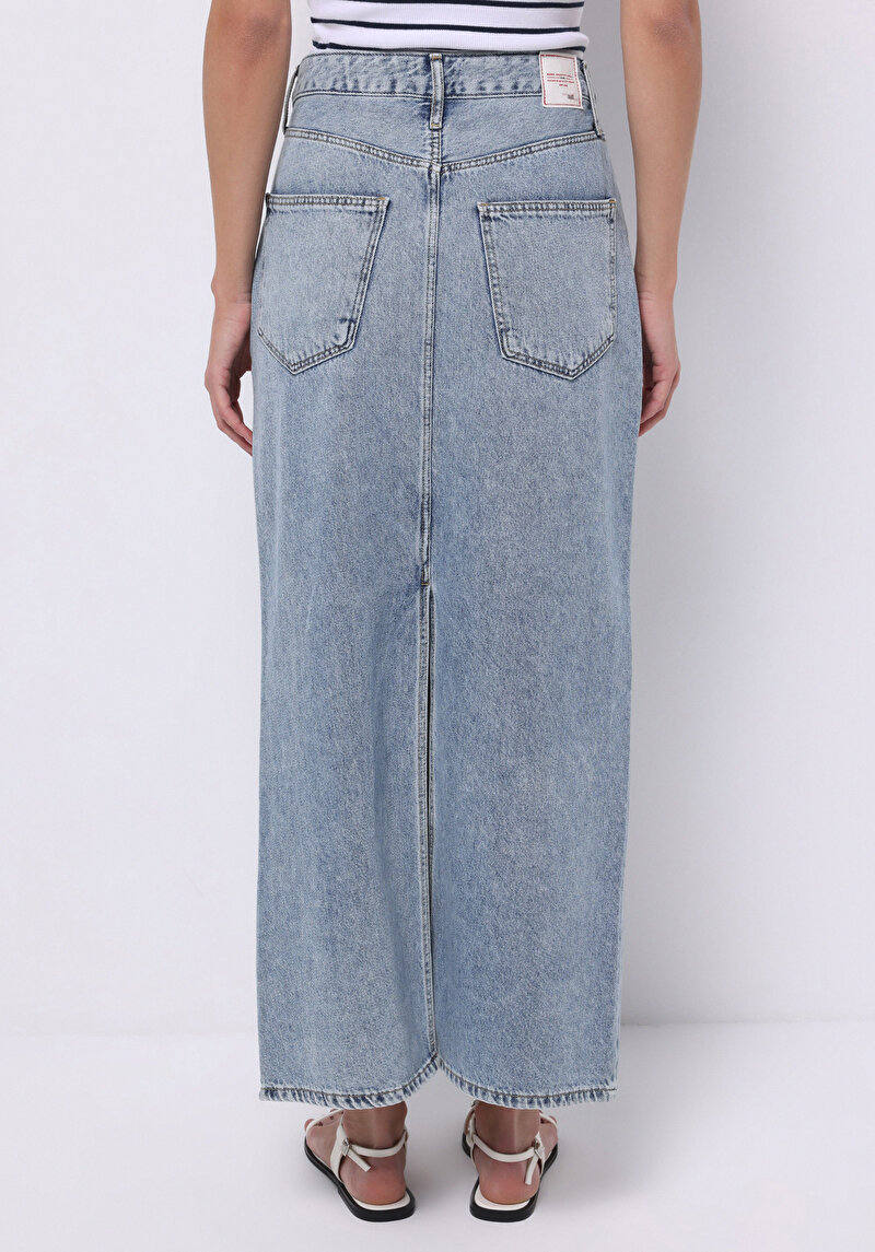 Slim Fit Düz Fermuarlı Kadın Açik Mavi Etek