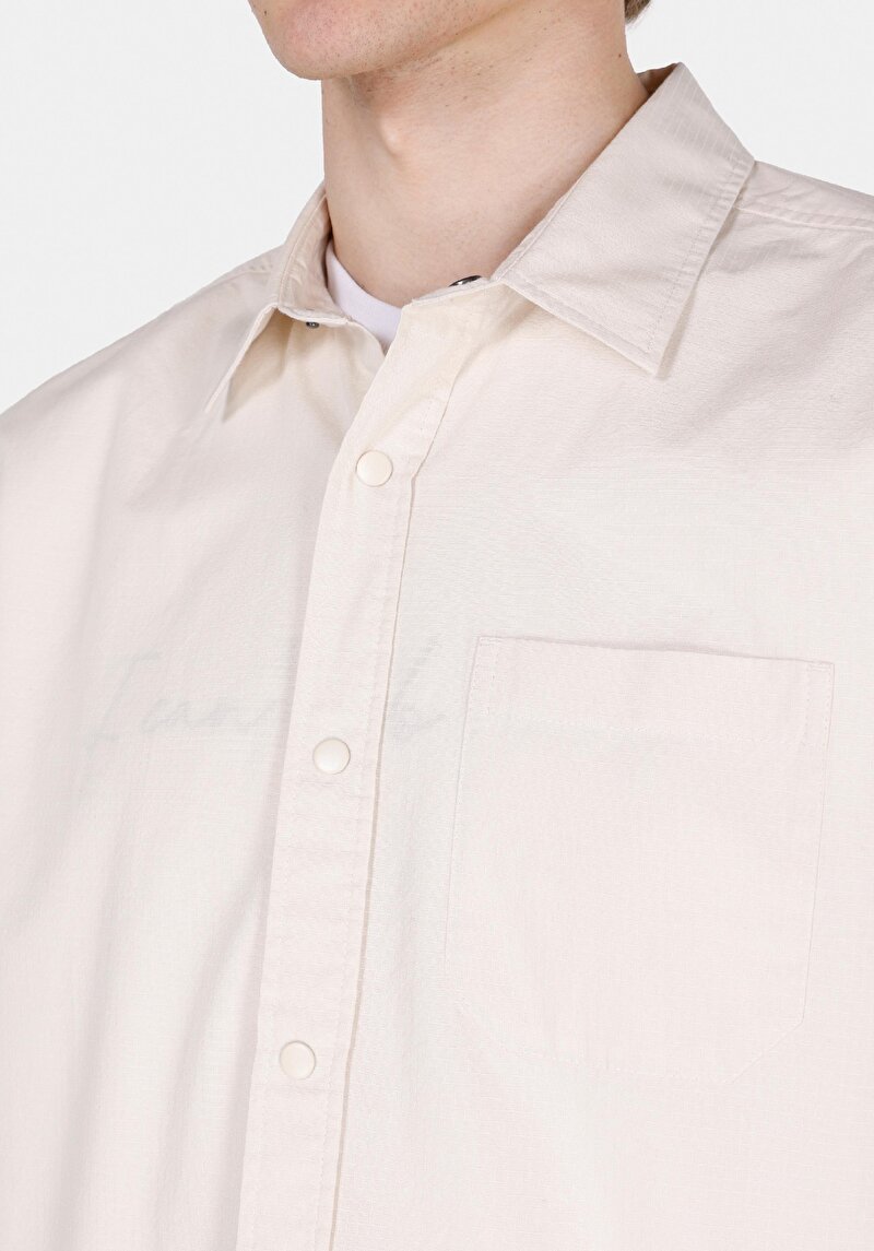 Regular Fit Shirt Neck Düz Erkek Ekru Uzun Kol Gömlek
