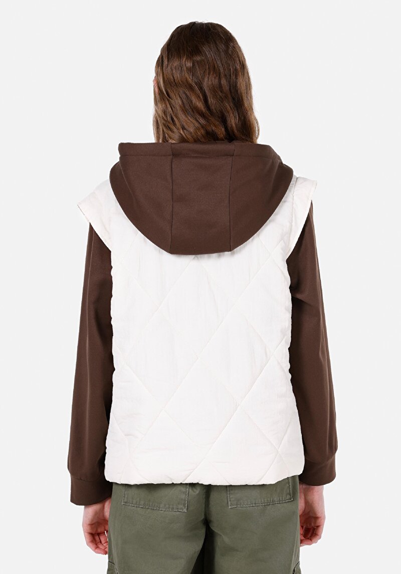 Regular Fit Kapüşonlu Fermuarlı Astarlı Suya Dayanıklı Kadın Beyaz Mont