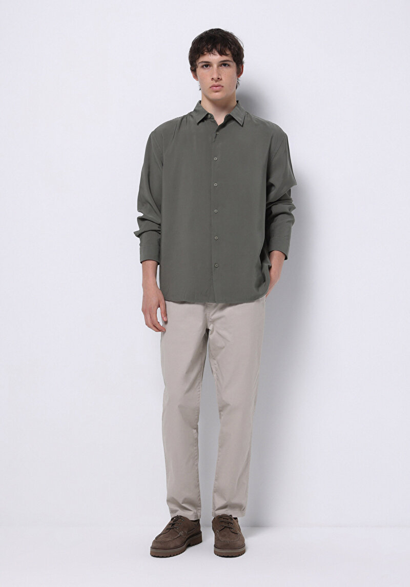 Comfort Fit Orta Bel Uzun Paça Erkek Bej  Pantolon