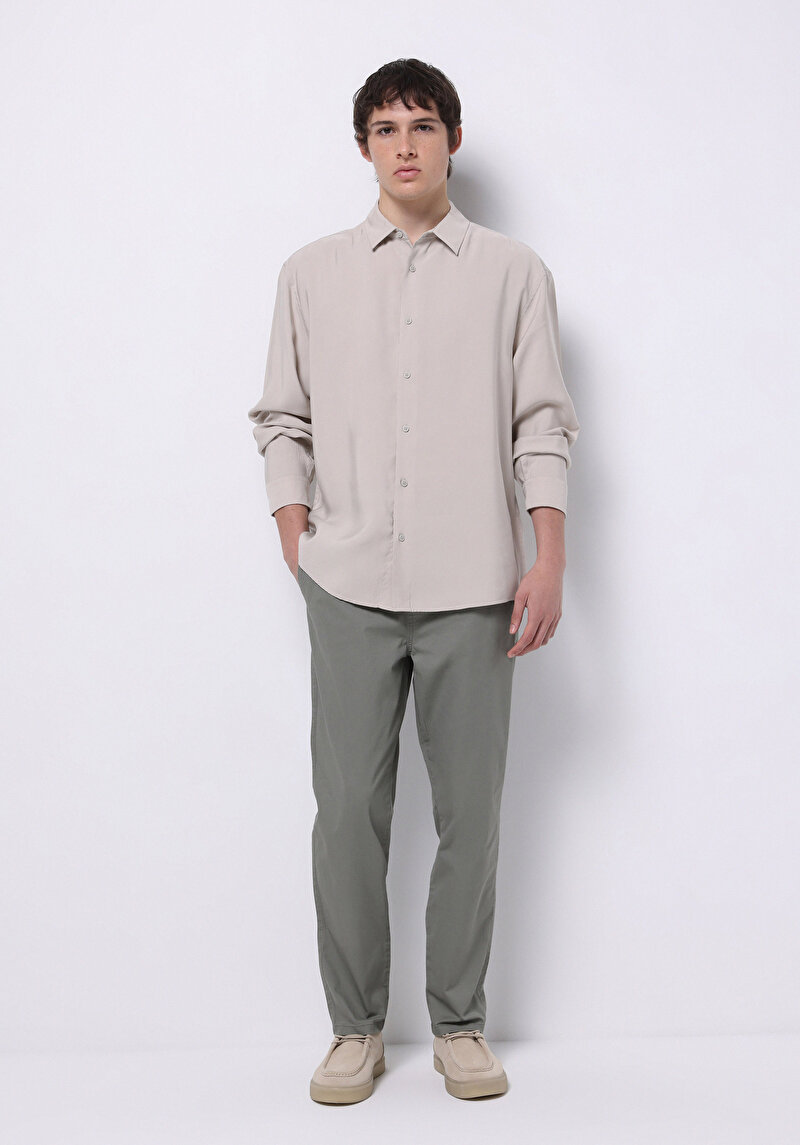 Comfort Fit Orta Bel Uzun Paça Erkek Yeşil Pantolon