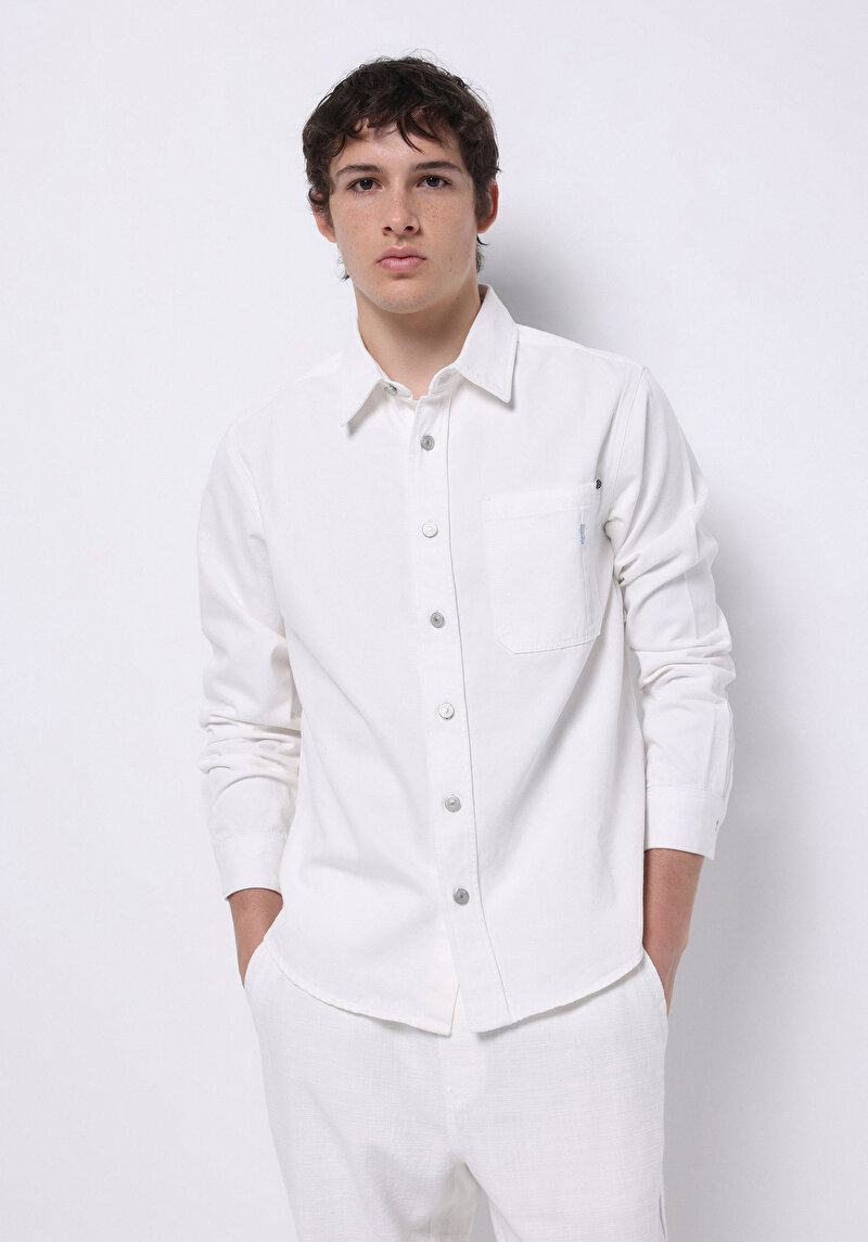 Regular Fit Klasik Yaka Düz Erkek Bej Ecologic Uzun Kol Gömlek