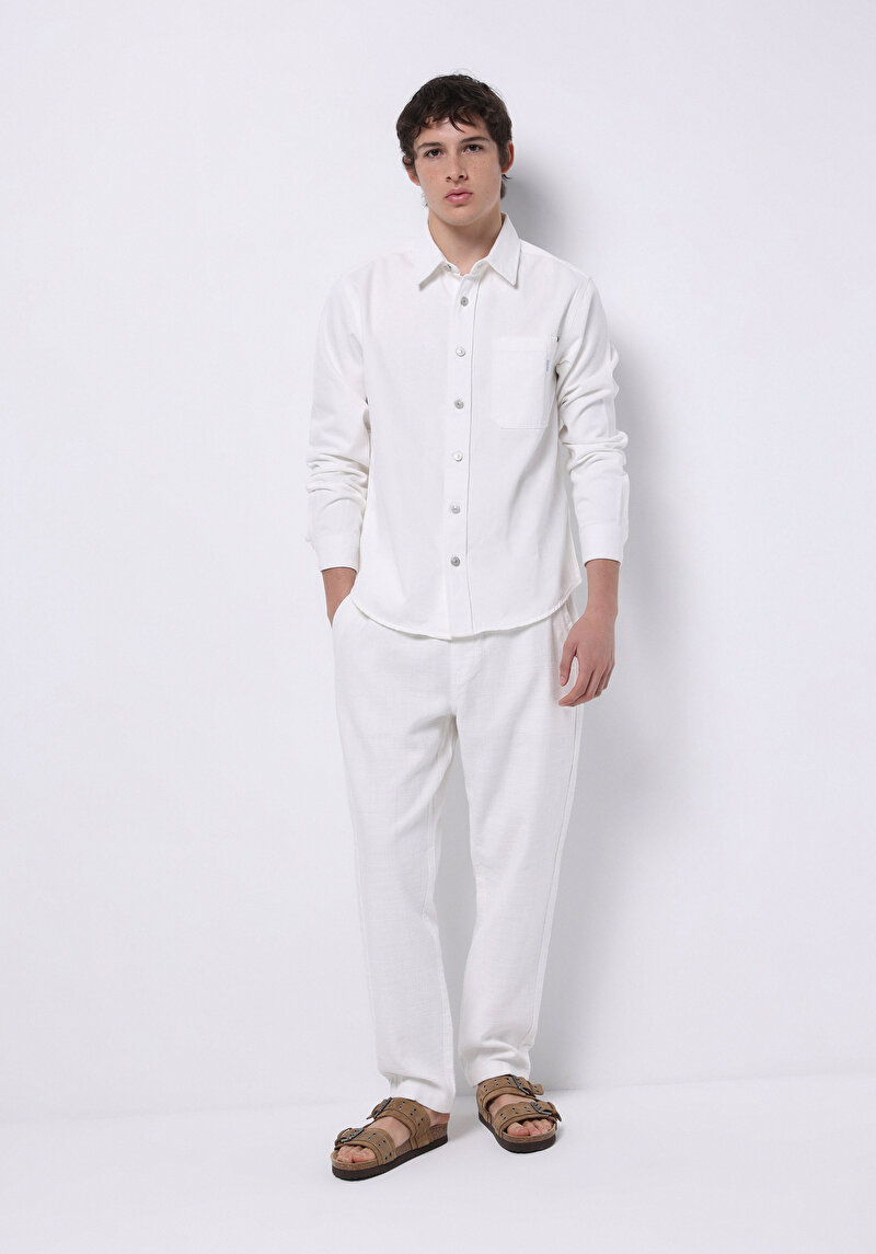 Regular Fit Klasik Yaka Düz Erkek Bej Ecologic Uzun Kol Gömlek