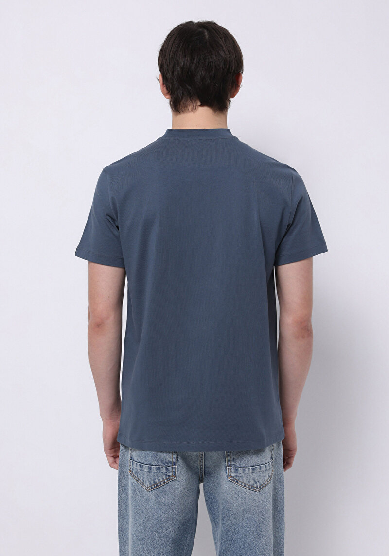 Regular Fit Yuvarlak Yaka Düz Erkek Mavi Kısa Kol Tişört