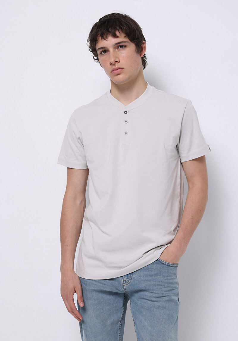 Regular Fit Yuvarlak Yaka Düz Erkek Taş Kısa Kol Tişört