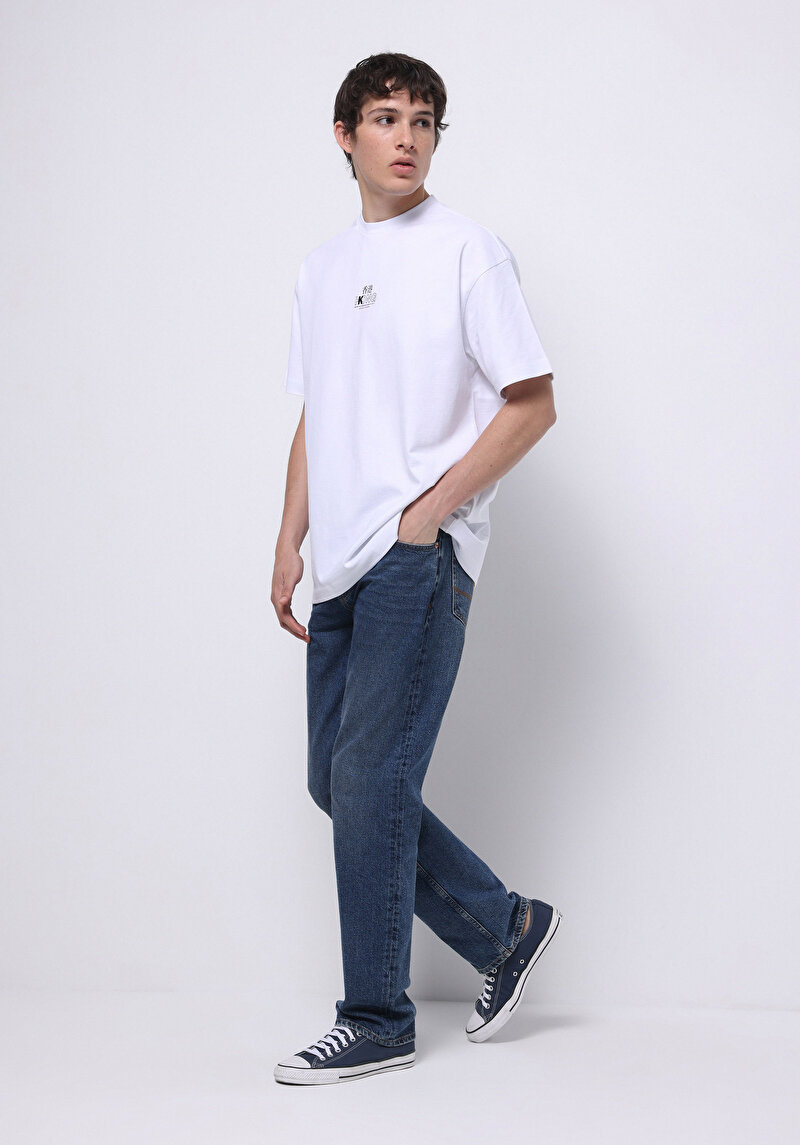 Comfort Fit Yuvarlak Yaka Düz Erkek Beyaz Kısa Kol Tişört