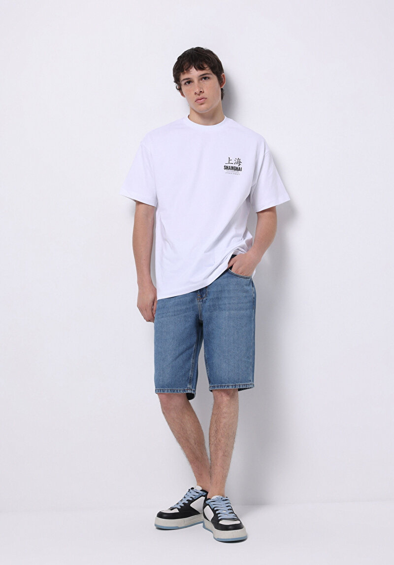 Comfort Fit Yuvarlak Yaka Düz Erkek Beyaz Kısa Kol Tişört