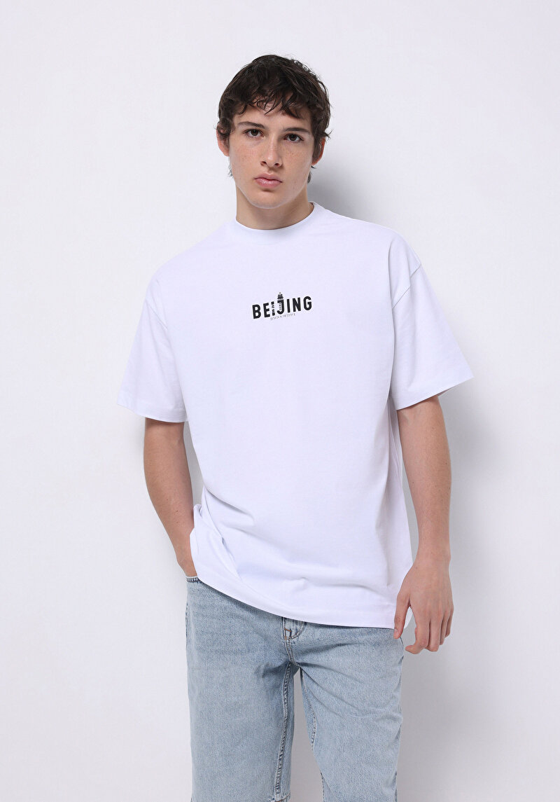 Comfort Fit Yuvarlak Yaka Düz Erkek Beyaz Kısa Kol Tişört