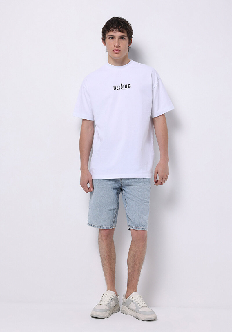 Comfort Fit Yuvarlak Yaka Düz Erkek Beyaz Kısa Kol Tişört