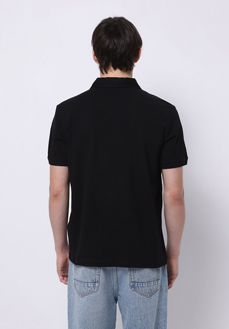 Regular Fit Polo Yaka Düz Erkek Siyah Örme Kısa Kol Tişört