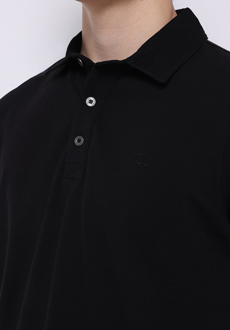 Regular Fit Polo Yaka Düz Erkek Siyah Kısa Kol Tişört