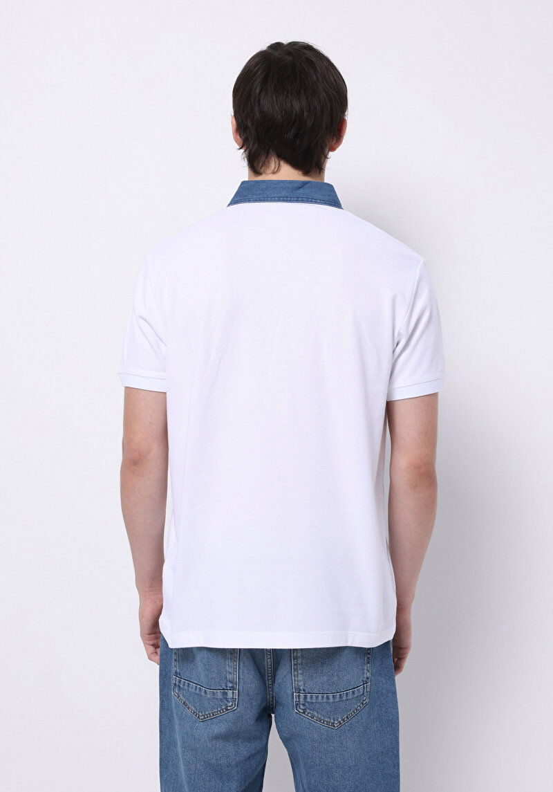 Regular Fit Polo Yaka Düz Cepsiz Erkek Beyaz Kısa Kol Tişört