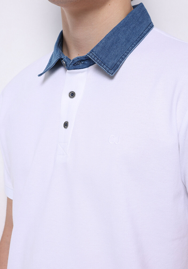 Regular Fit Polo Yaka Düz Cepsiz Erkek Beyaz Kısa Kol Tişört