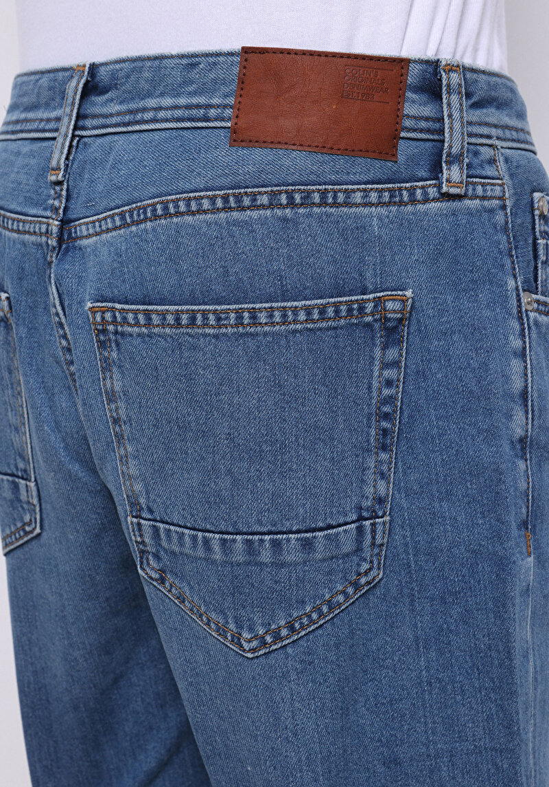 Regular Fit Orta Bel Düz Erkek İndigo Jean Şort