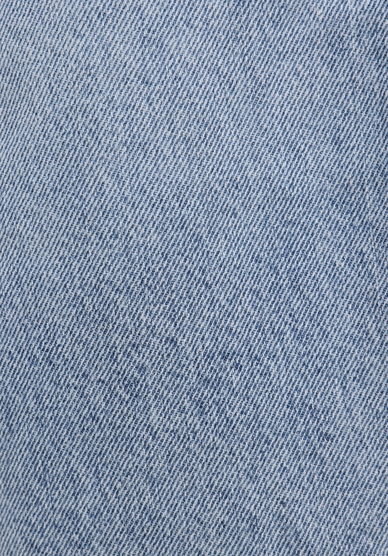 Regular Fit Orta Bel Düz Erkek Açik İndigo Jean Şort