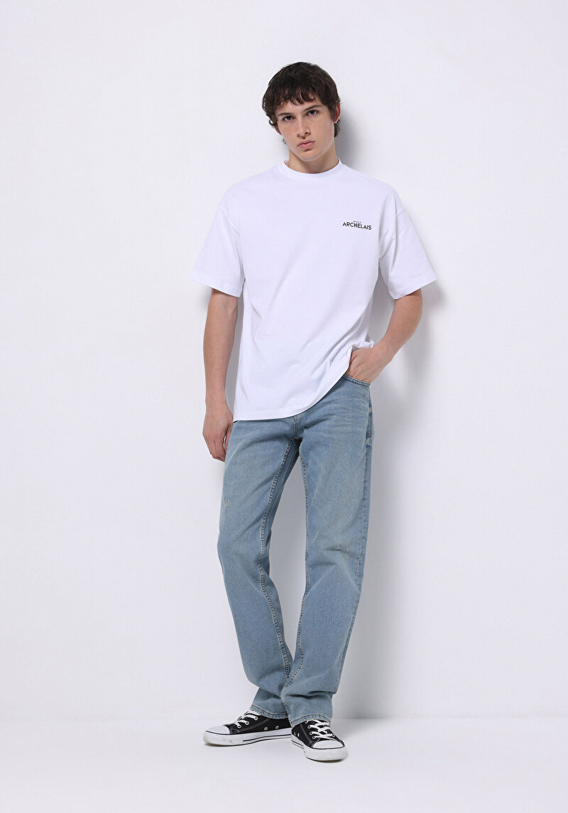 Comfort Fit Yuvarlak Yaka Düz Erkek Beyaz Kısa Kol Tişört