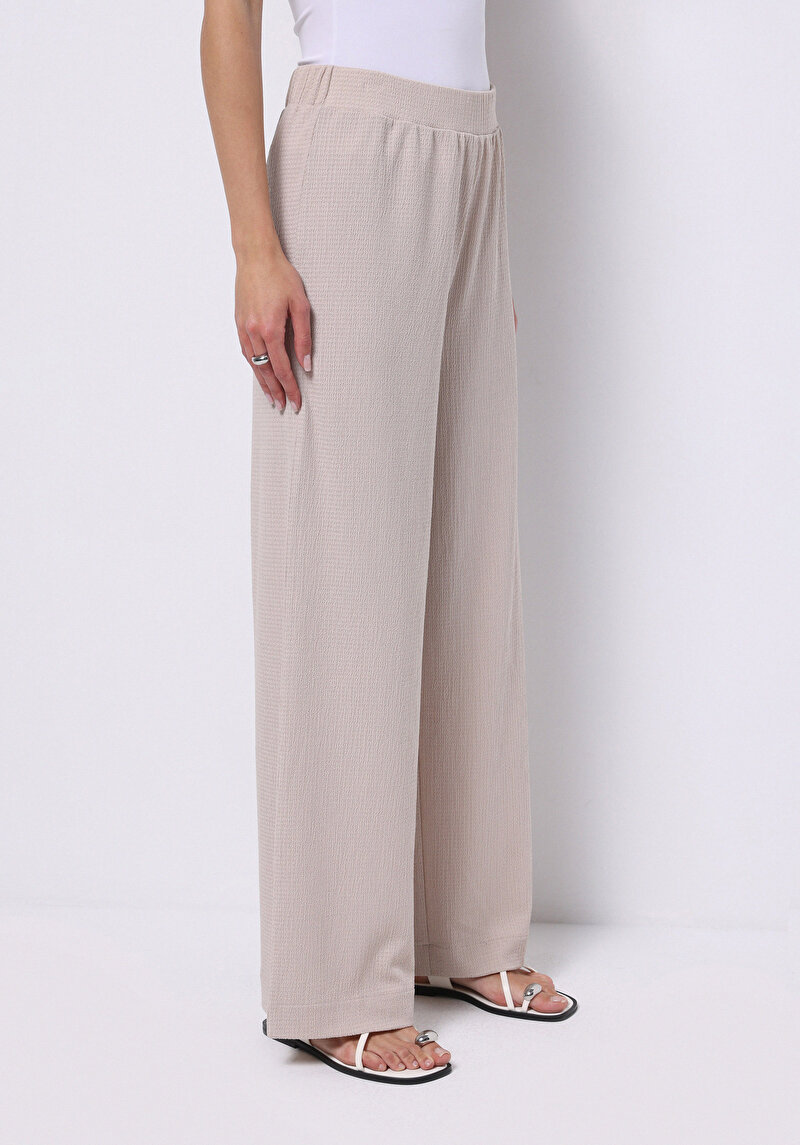 Regular Fit Orta Bel Düz Cepli Kadın Bej Eşofman Altı