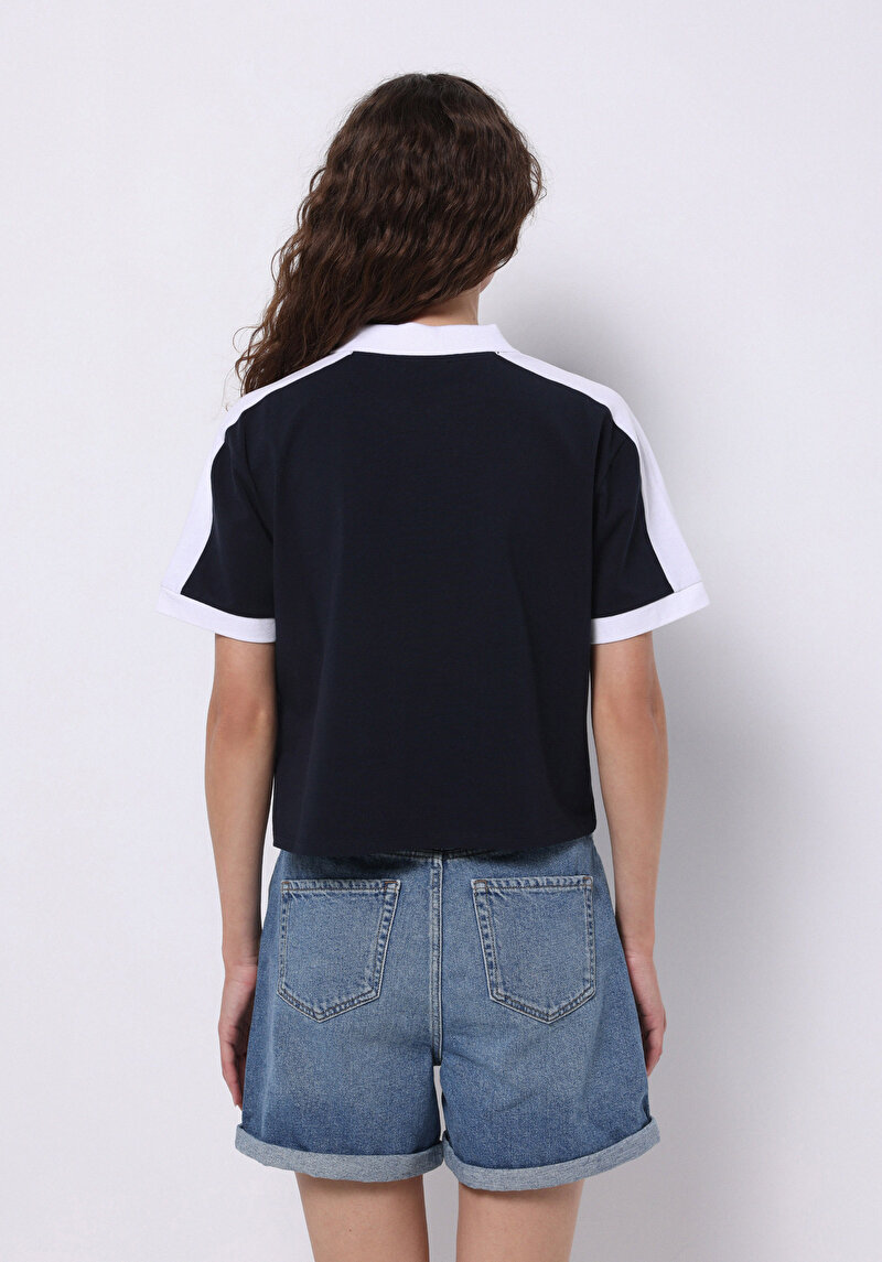 Regular Fit Polo Yaka Düz Kadın Lacivert Kısa Kol Tişört