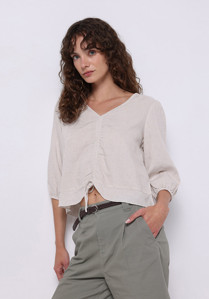 Regular Fit Kadın Bej Gömlek