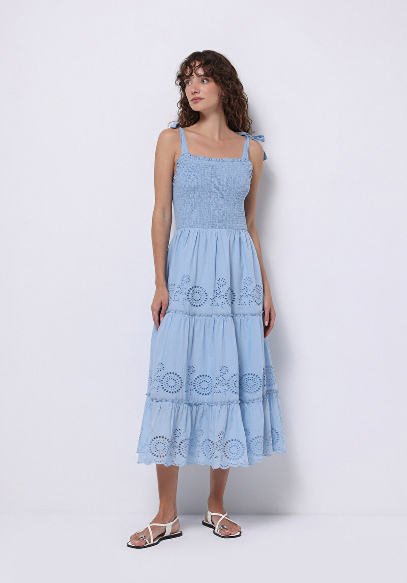 Regular Fit Desenli Kadın Mavi Elbise