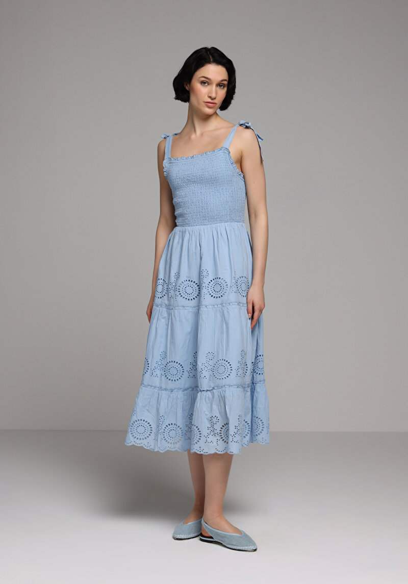 Regular Fit Desenli Kadın Mavi Elbise