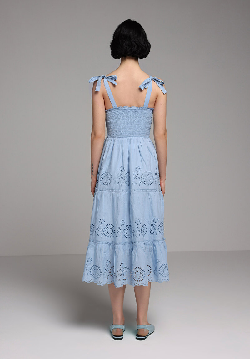 Regular Fit Desenli Kadın Mavi Elbise