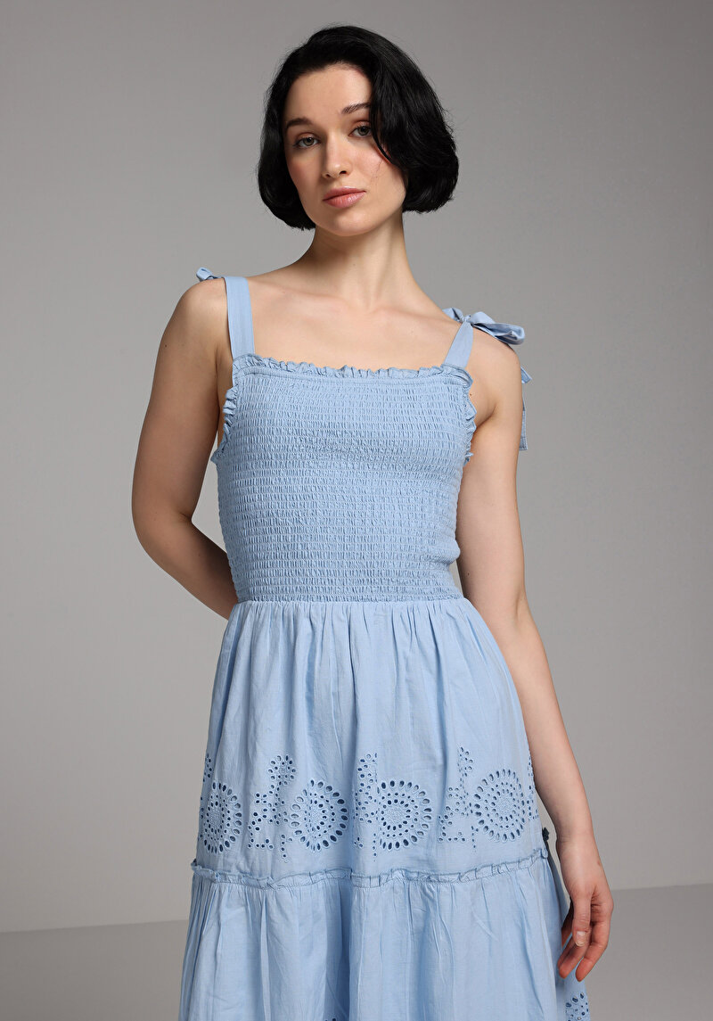 Regular Fit Desenli Kadın Mavi Elbise