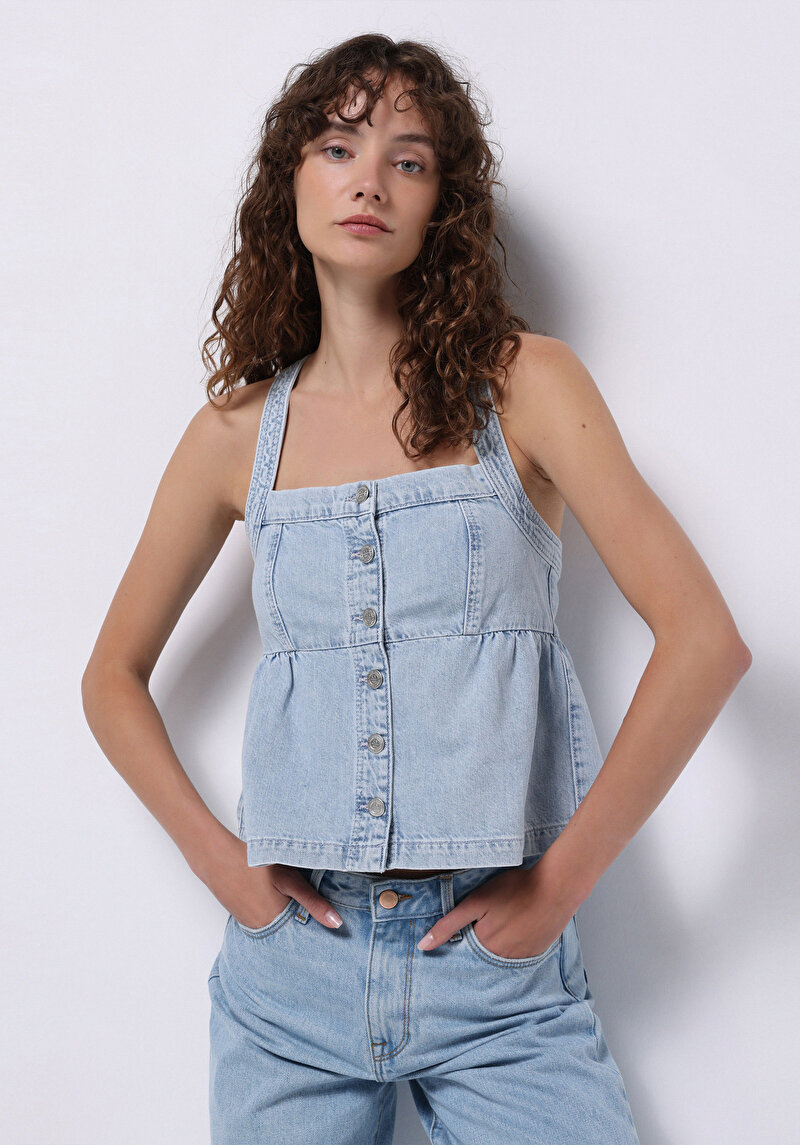 Regular Fit Kadın Mavi Gömlek