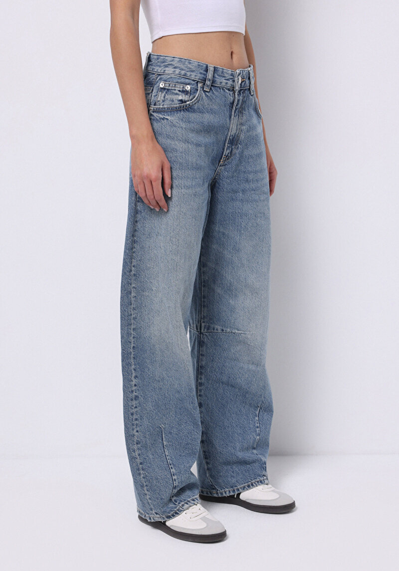 Baggy Fit Kadın İndigo Jean Pantolon