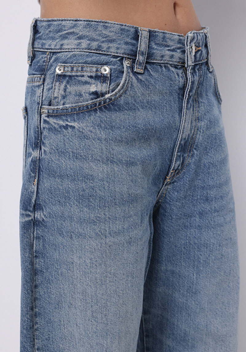Baggy Fit   Kadın İndigo Jean Pantolon