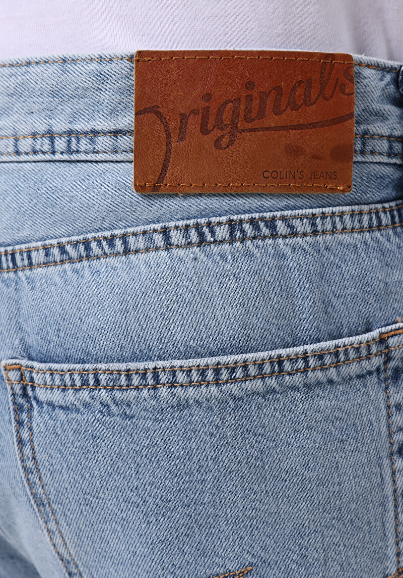 Regular Fit Orta Bel Düz Erkek Bleach İndigo Astarsız Denim Jean Şort