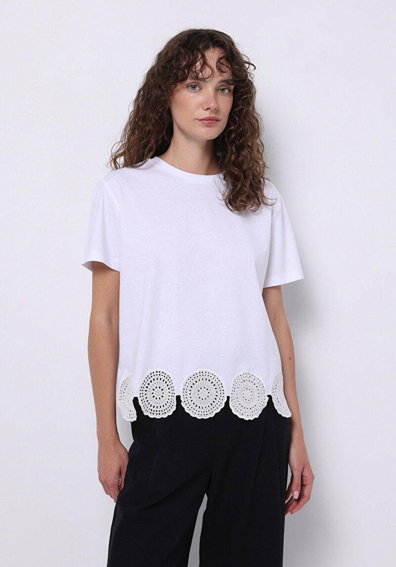 Regular Fit Yuvarlak Yaka Düz Pamuklu Cepsiz Kadın Beyaz Kısa Kol Tişört