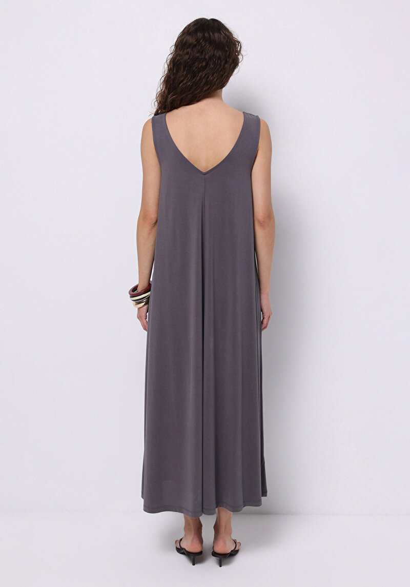 Comfort Fit Düz Kadın Antrasit Askılı Elbise